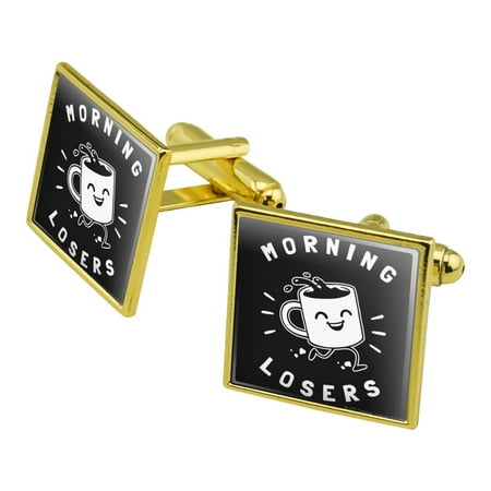 Morning Losers Coffee Cup Funny Humor Square Cufflink Set - Silver or Gold
