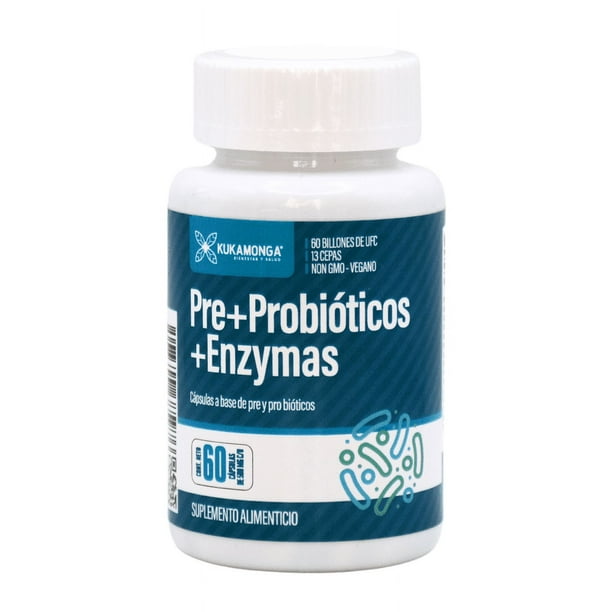 Enzimas Digestivas + Probióticos | Fórmula con enzimas digestivas y probióticos: Lactobacillus acidophilus, Proteasa, Lactasa, Lipasa, Bromelina y Papaína | 60 cápsulas | Dura 1 Mes