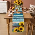 thumbnail image 2 of Spring Sunflowers Table Runner - 108 Inch Long Yellow Floral Turquoise Farmhouse Wood Grain Cotton and Linen Blended Dress Scarves Farmhouse Table Runner for Kitchen Dining, Coffee Table, 13" x 108", 2 of 8