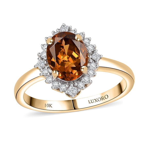 LUXORO AAA Turkizite White Diamond Oval 10K Yellow Gold Flower Halo Ring for Women Size 7 Ct 2.2 G-H Color I3 Clarity Birthday Christmas Gifts