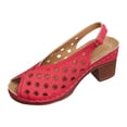 thumbnail image 6 of Rokment Women's Platform Dress Sandals for Ladies Summer Fashion Casual Leather Hollow out Fish Mouth Open Toe Chunky Block Mid Heel Slingback Sandals Red Size 6.5, 6 of 7