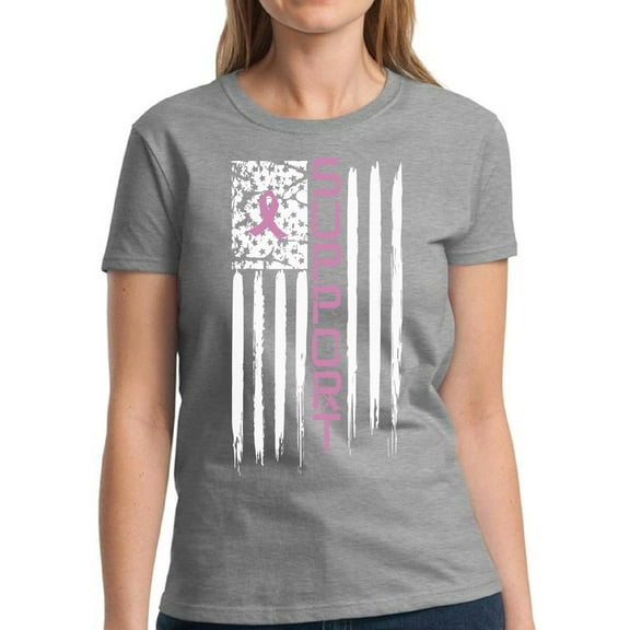 Support TShirt for Women Pink Ribbon USA Flag Ladies T-Shirt - S M L XL 2XL 3XL Graphic Tee - Breast Cancer Awareness Pink Support Gifts Women Shirt