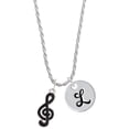 thumbnail image 1 of Delight Jewelry Silvertone Black Clef Silvertone Script Initial Disc - L - Charm Necklace, 20"+3", 1 of 4