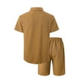 thumbnail image 3 of VBTAPA Men's 2 Piece Summer Outfits Casual Beach Suit Breathable Comfy Cotton Linen Shirts and Shorts Set Solid Color Matching Lounge Sets Birthday Gifts Coffee XXXL, 3 of 8