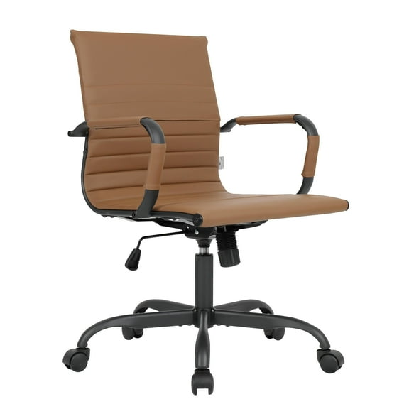 LeisureMod Harris Leather Office Desk Chair with Swivel Armrests Modern Adjustable Executive Conference Chair for Office and Home (Light Brown)