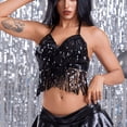 thumbnail image 4 of Paiwinds Women's Sequined Belly Dance Top, Sparkly Fringe Tassel Bandage Bra for Performance & Party, Free Size Adjustable, 4 of 9