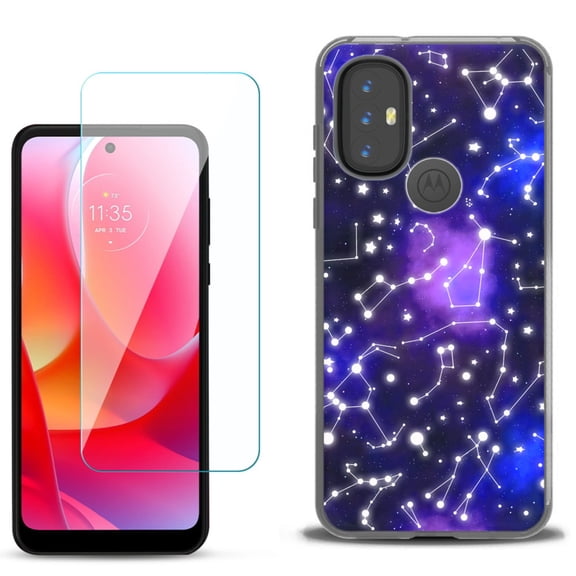 Slim-Fit Gel TPU Phone Case for Motorola Moto G Power 2022, with Tempered Glass Screen Protector, by OneToughShield ® - Constellations