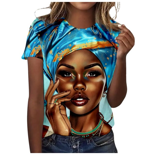 TSADFHJI Chemises de Noël Femmes Mode Décontractée Célébration Femmes Noir Liberté Col Rond Manches Courtes T-Shirt L Bleu