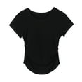 thumbnail image 2 of Timegard Crop Tops for Women Round Neck Side Ruched Slim Solid Color T Shirts Summer Casual Tops Trendy, 2 of 5