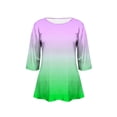 thumbnail image 5 of Htigea Plus Size Crew Neck 3/4 Sleeve T Shirts for Women Casual Loose Fit Tunic Tops Gradient Color Pullover Tee Green XXXXXL, 5 of 6