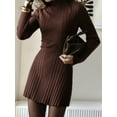 thumbnail image 5 of Women Turtle Neck Long Sleeve Bodycon Fall Winter Mini Slim Knit Sweater Dress Brown M, 5 of 7