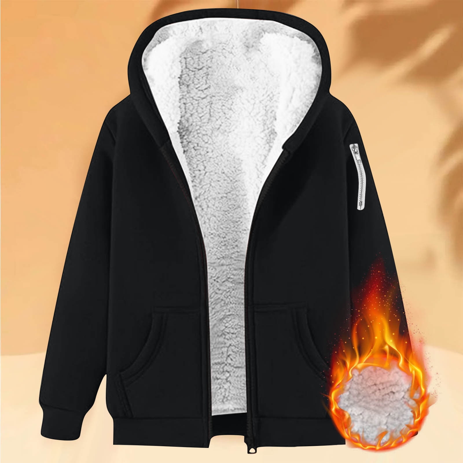 DPTALR George Women's Plus Size Solid Color Zip-Up Hooded Fleece-Thickened,Black,Big and Tall Men XXXL
