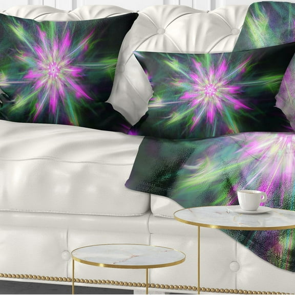 Designart Green Fractal Shining Bright Star - Abstract Throw Pillow - 12x20