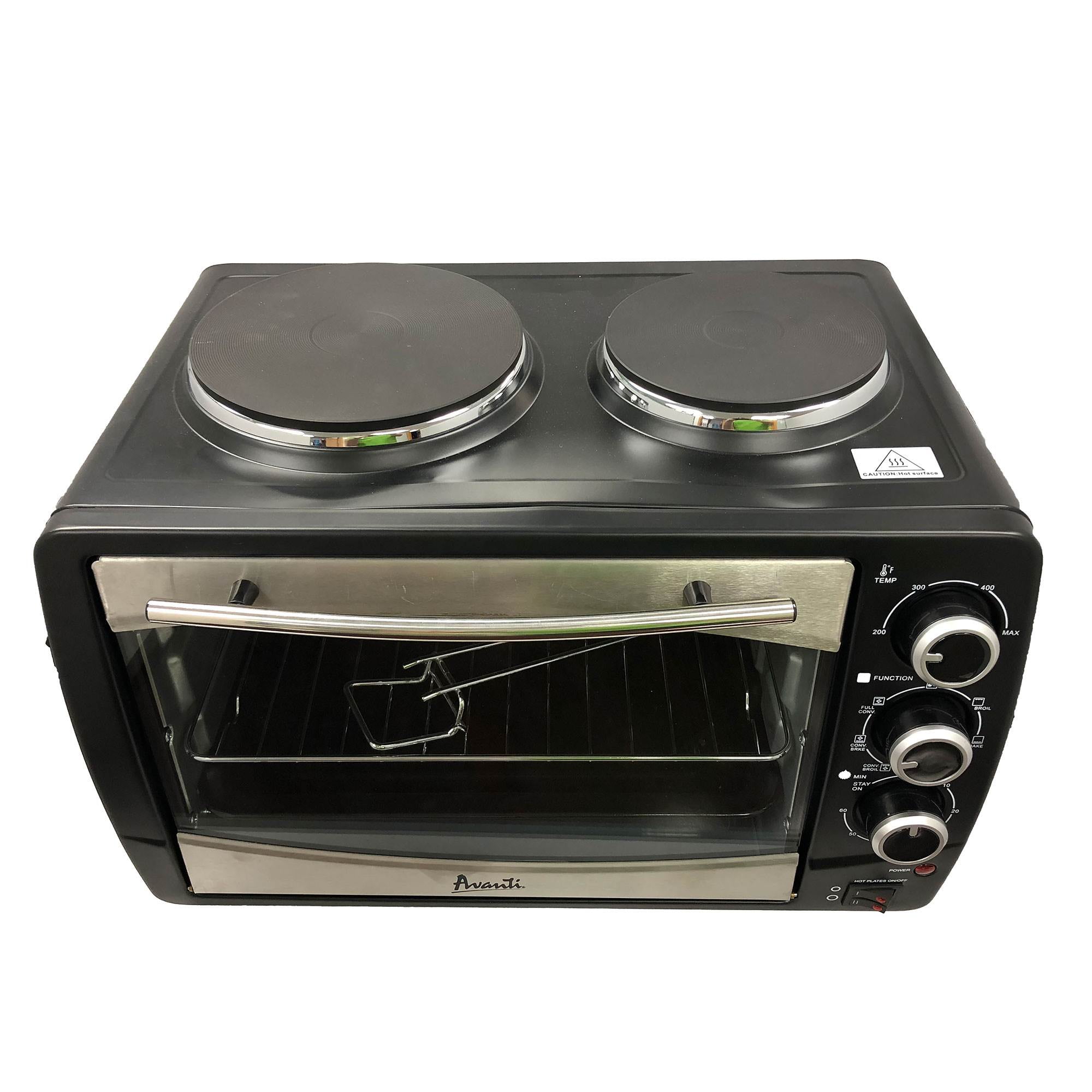 Avanti Portable Oven Multi-Function with Convection Rotisserie and Dual  Burner Cooktop, 60 Minute Timer and Auto Shut-Off, 1.4 Cu.Ft., Black