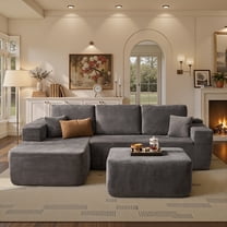 Ovios 106" Cloud Sofa Couch No Assembly Boneless Deep Seat Sofa with Ottoman for Living Room, Gray (Corduroy)