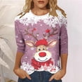 thumbnail image 2 of Haut à Col Rond Imprimé de Noël pour Femme, Décontracté, Ample, Manches 3/4, T-Shirt, Haut, 2 of 5