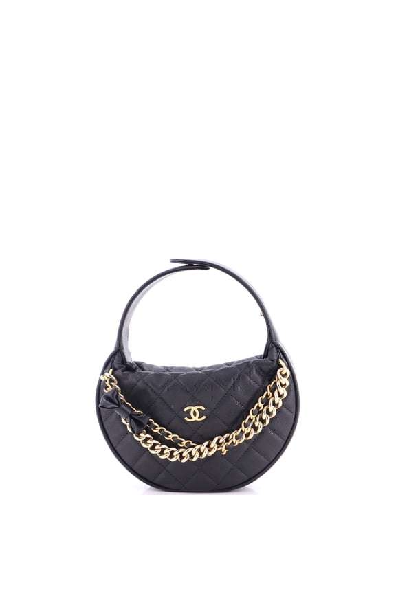 Pre-Owned Double Chain Bow Hobo Pouch Quilted Caviar Mini By Rebag