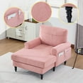 thumbnail image 4 of Modern Minimalist Chenille Fabric Chaise Lounge Recliner Single Sofa with Comfortable Backrest, Rest Chair Sofa with Wooden Legs and Armrests Side Pockets for Living Room, Bedroom, Office, Pink, 4 of 8