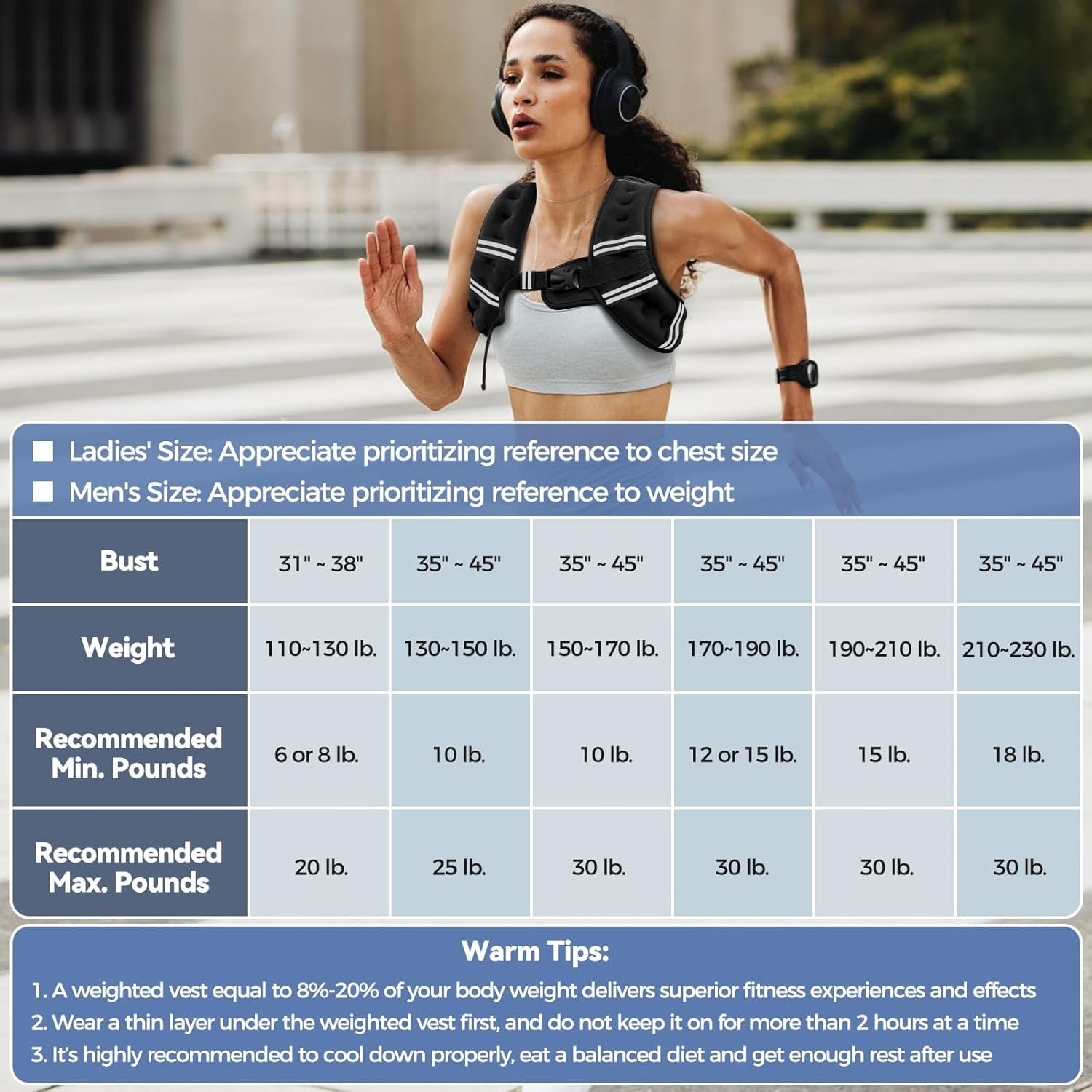 WEHUSE Weighted Vest, 6lb Weight Vest with Reflective Stripe for Workout, Strength Training, Running, Fitness, Muscle Building, Weight Loss, Weightlifting