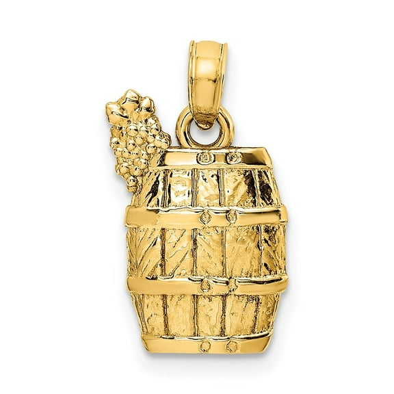 Diamond2Deal 14K Yellow Gold Wine Barrel with Grapes Pendant for Women (L- 0.47 in, W- 0.38 in)