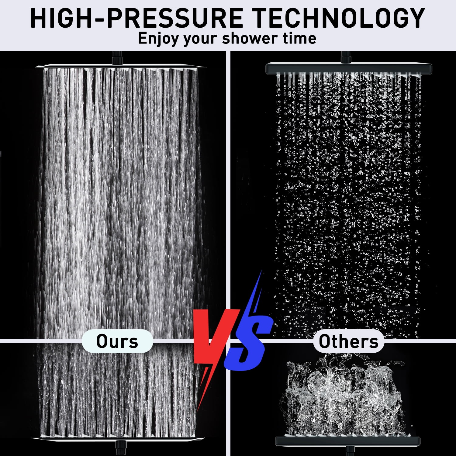 DTIG 12 inch Rain Shower Head, 5-Setting High Pressure Shower Head with Handheld, Shower Bracket and Hose Black