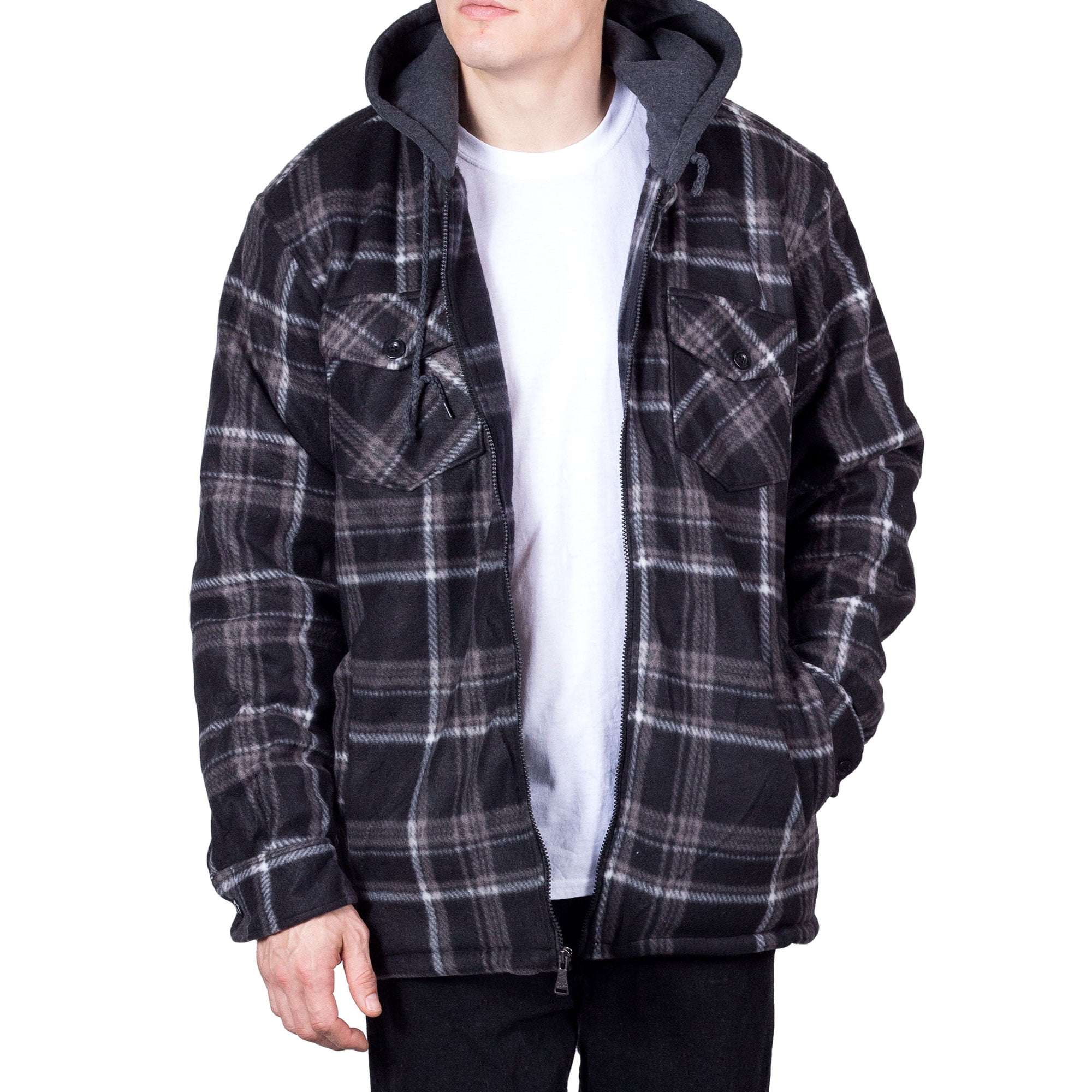 Hoodie Flannel Fleece Jacket For Men Zip Up Big & Tall Lined Sherpa ...
