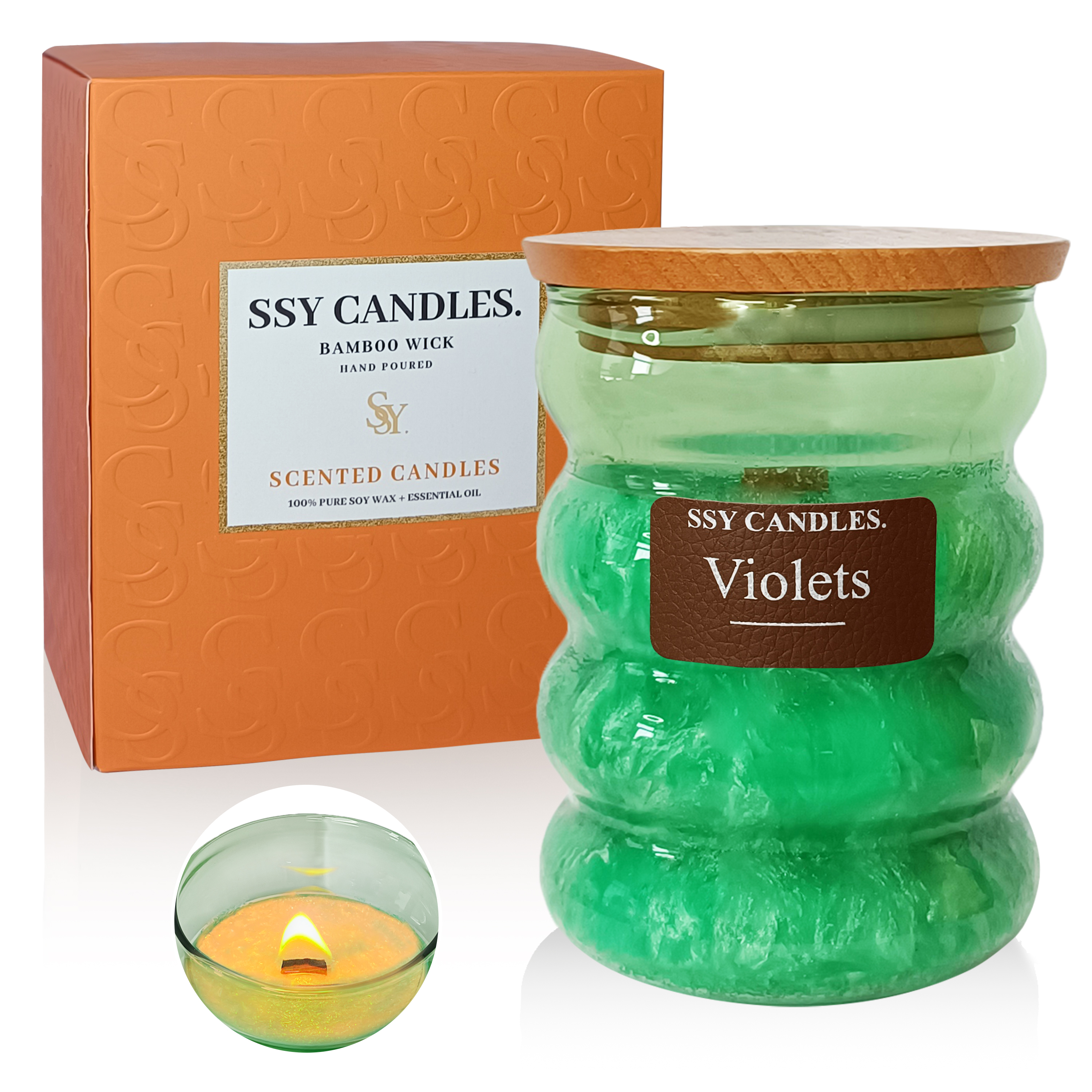 Violet Scented Home Candles - Jar Candles 8.4 oz - Wooden Wick Candles - Candles Gifts for Women - Aromatherapy Candles