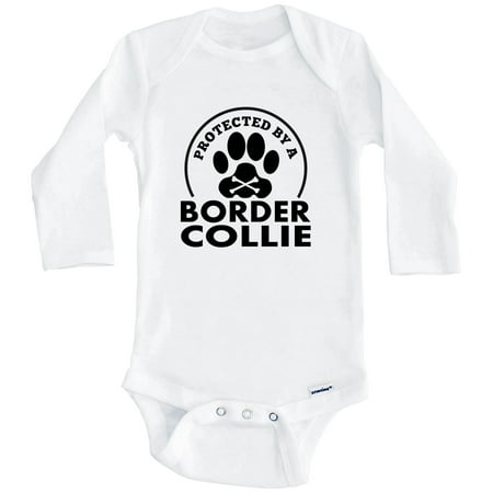 

Protected By A Border Collie Funny One Piece Baby Bodysuit (Long Sleeve) 0-3 Months White