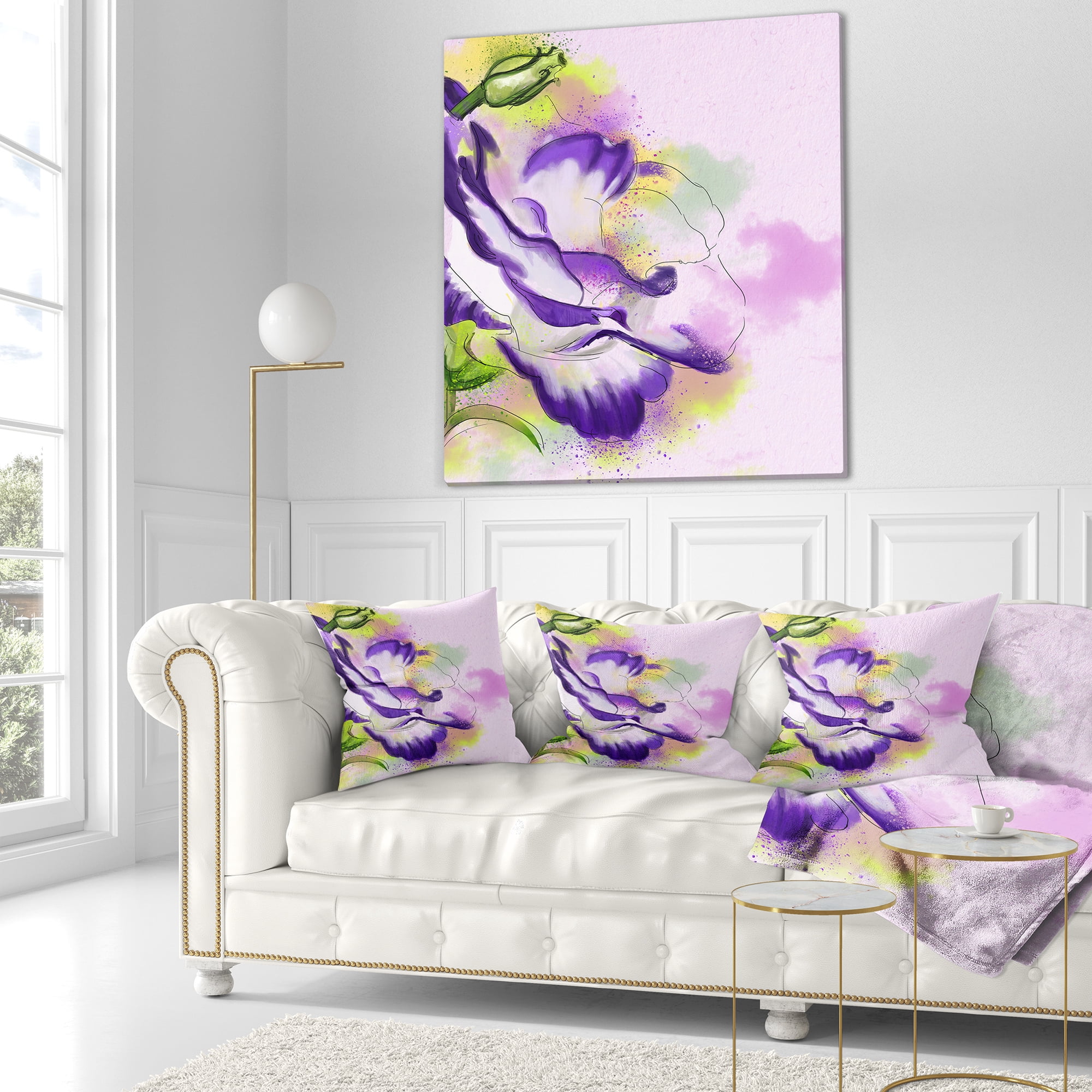 Designart Abstract Blue Flower Watercolor - Floral Throw Pillow - 18x18