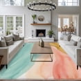 thumbnail image 3 of Teal Pink Yellow Ombre Area Rugs 6'x9', Washable Small Throw Rugs for Kitchen Dining room, Summer Beach Coastal Gradient Indoor Outdoor Rug Non-Slip Low Pile Carpet Runner Reversible Floor Mats, 3 of 8