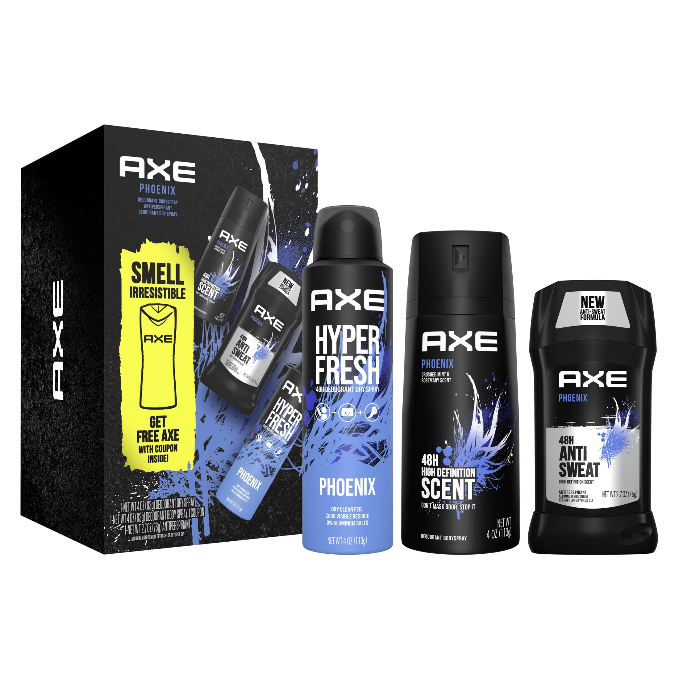 ($22 VALUE) AXE Men's Deodorant Gift Pack Phoenix Crushed Mint & Rosemary, 3 Pack