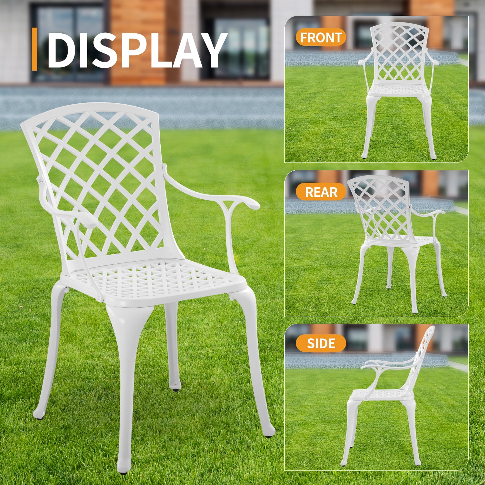 Withniture Patio Chairs Set of 2 Cast Aluminum Outdoor Chairs for Garden Yard, White