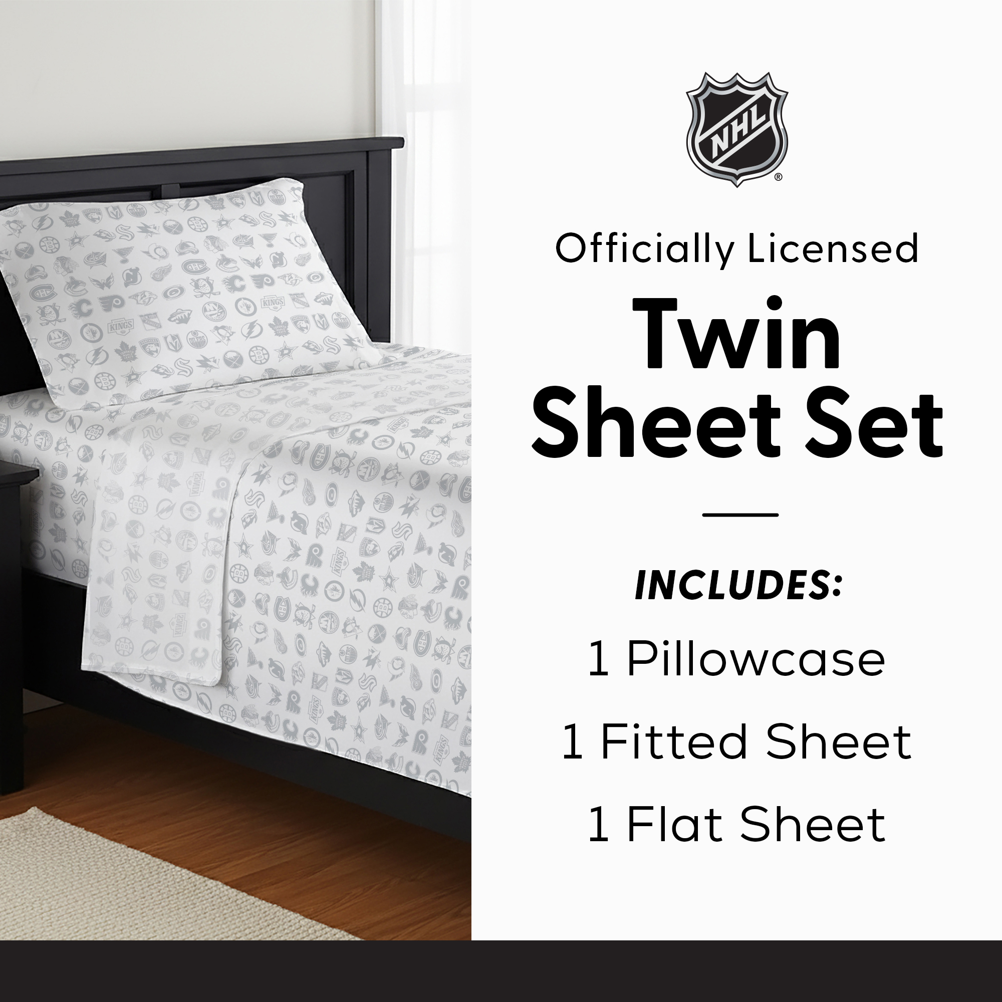 NHL Multi Team Puck Stop Twin Sheet Set