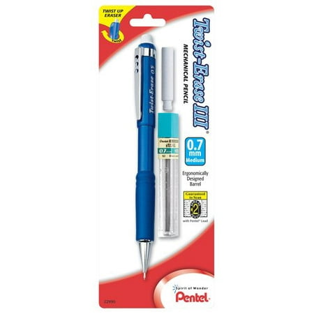 Pentel Twist-Erase III Mechanical Pencil, (0.7mm) Lead and Eraser Refill, 1-Pk