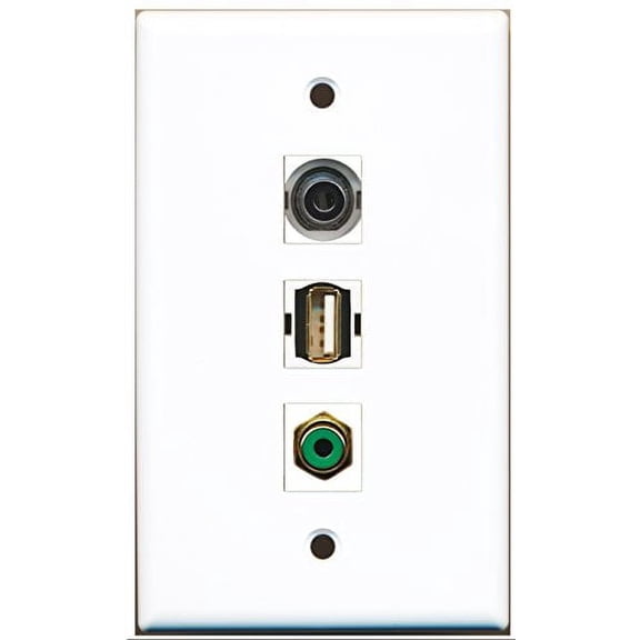 RiteAV - 1 Port RCA Green and 1 Port USB A-A and 1 Port 3.5mm Wall Plate