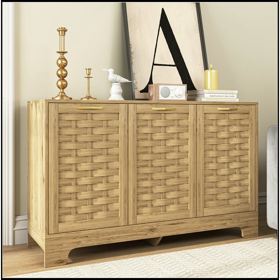 Storage Cabinet with 3 Doors, Wood Sideboard Buffet Storage with Adjustable Shelf