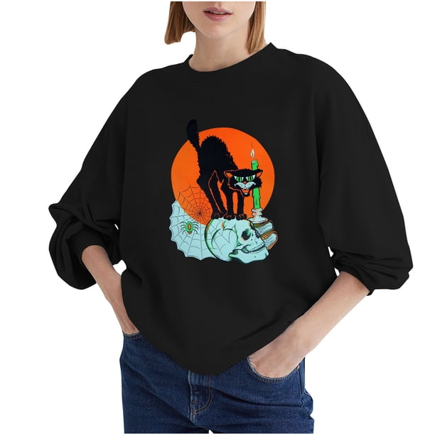 Blusa de manga larga suelta con estampado de moda para mujer, blusas informales con cuello redondo, sudaderas con capucha Fridja fjkfkj3099