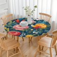 thumbnail image 3 of Pioneer Flower Floral Print Pattern Round Fitted Tablecloth with Elastic Edge,Dining Table Cover Waterproof,Outdoor Round Tablecloth for Camping,Dining,Indoor and Outdoor, 3 of 7