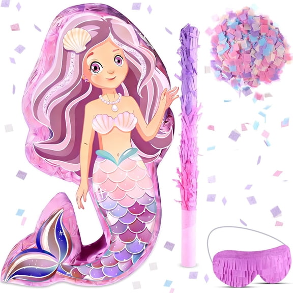 JUGAAD LIFE Mermaid Pinata - Mermaid Party Supplies Pinata Bundle with Blindfold and Bat for Girls Kids Birthday Party Game Decorations