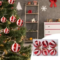 PATLOLLAV 6 Pieces Christmas Balls Ornaments,Red White Strip Electroplated Plastic Christmas Tree Decorations Plastic Painted Xmas Baubles Ornaments for Xmas Swirl Hanging Ornaments Decor