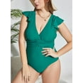 thumbnail image 4 of Charmo Women Ruffled Swimwear V Neck Plus Size Monkini Tie Back Bath Suit Tummy Control Swimsuit, 4 of 5