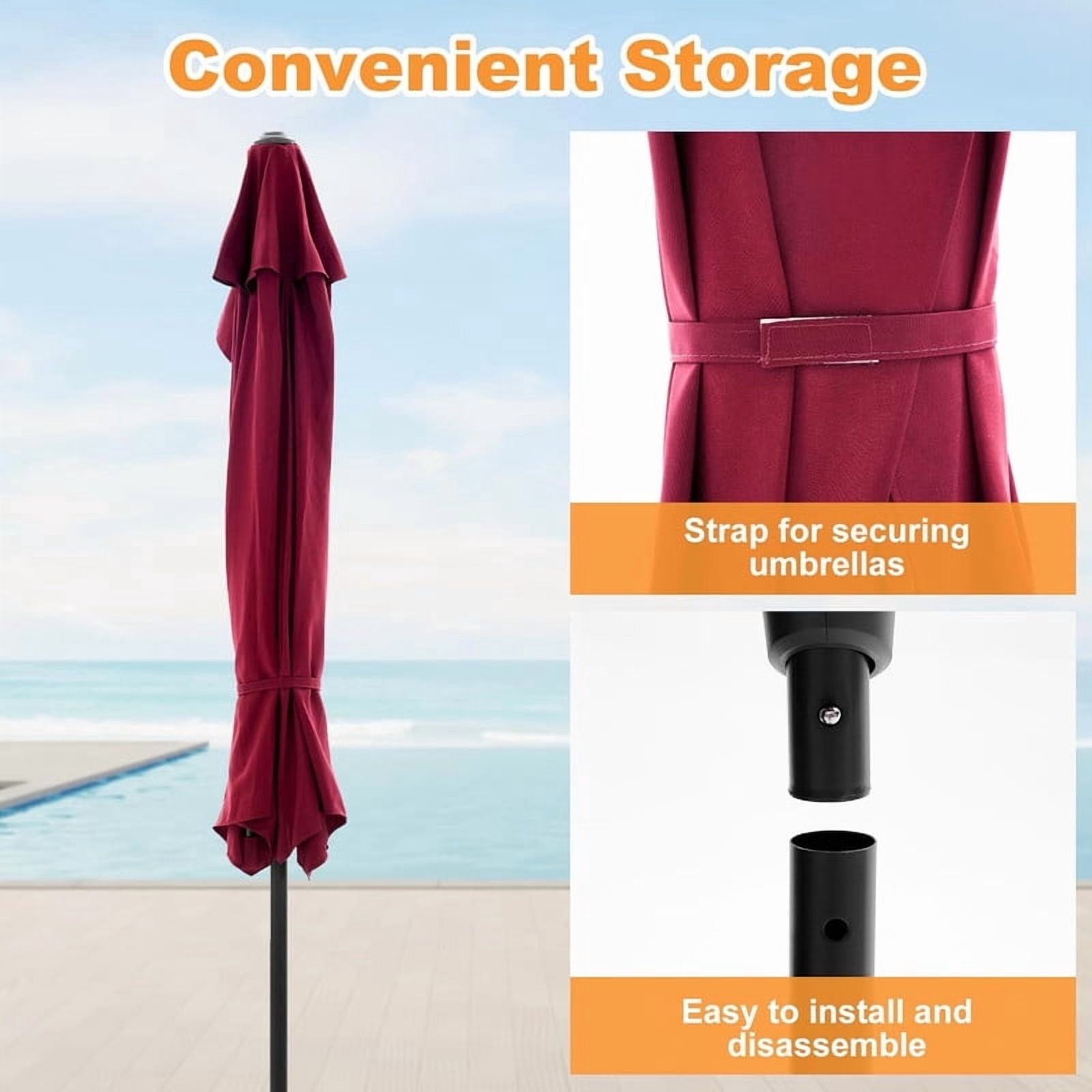 Simenmax 9 FT Half Umbrella Outdoor Patio, Scalloped Half Umbrella with Crank, Space-Saving Design for Poolside, Terrace,Red