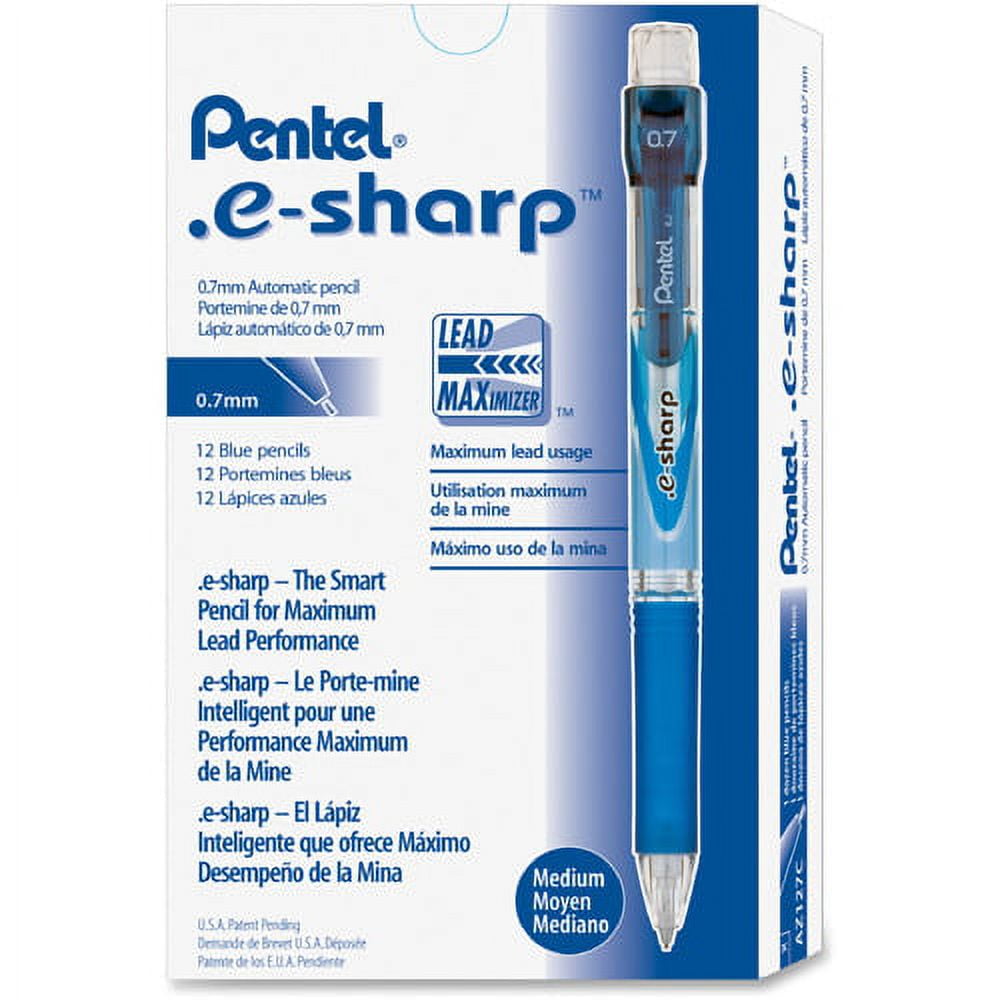 Pentel E-Sharp Mechanical Pencils #2 Lead - 0.7 mm Lead Diameter - Refillable - Blue Barrel - 12 / Dozen