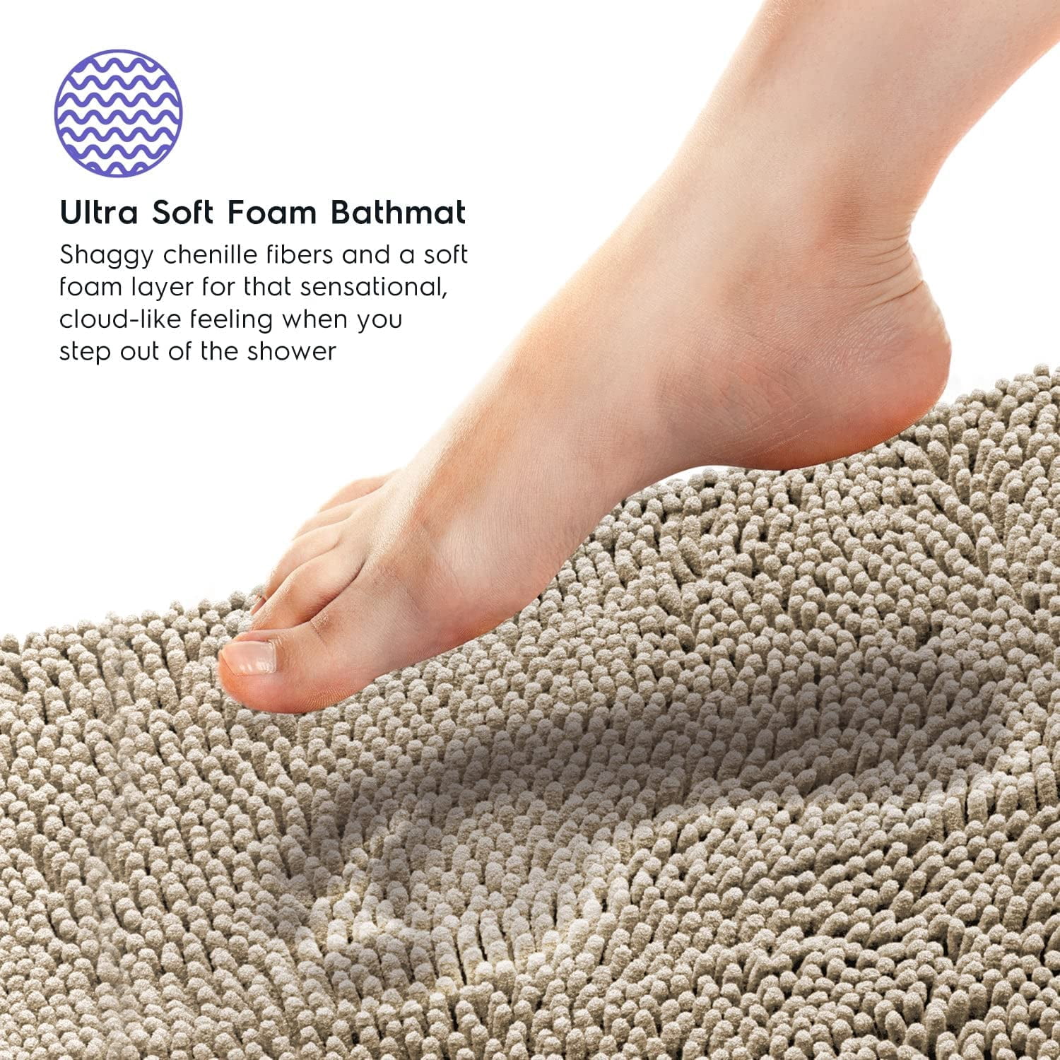 Bathroom Rugs and Mats Sets, Chenille Microfiber, Quick Dry, Ultra Soft Luxury, Shaggy Absorbent Non-Slip Washable Bath Rugs, Bath Mats for Bathroom, Shower Mat & Tub (Beige, 21"x32", 2 pcs)