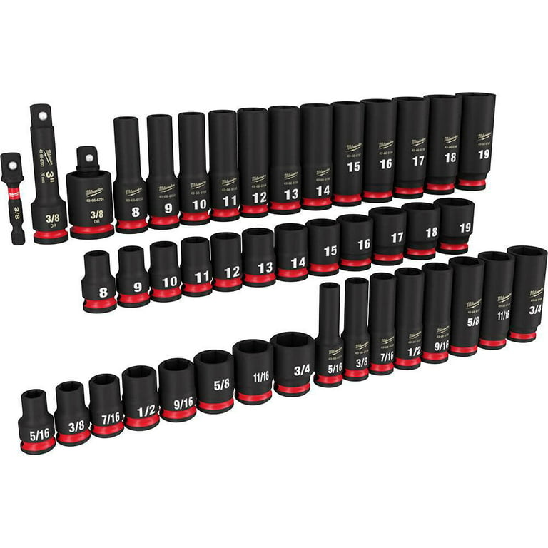 Milwaukee SHOCKWAVE 3/8 in. Drive SAE and Metric 6 Point Impact Socket Set  (43-Piece) + Mazepoly Tape Measure