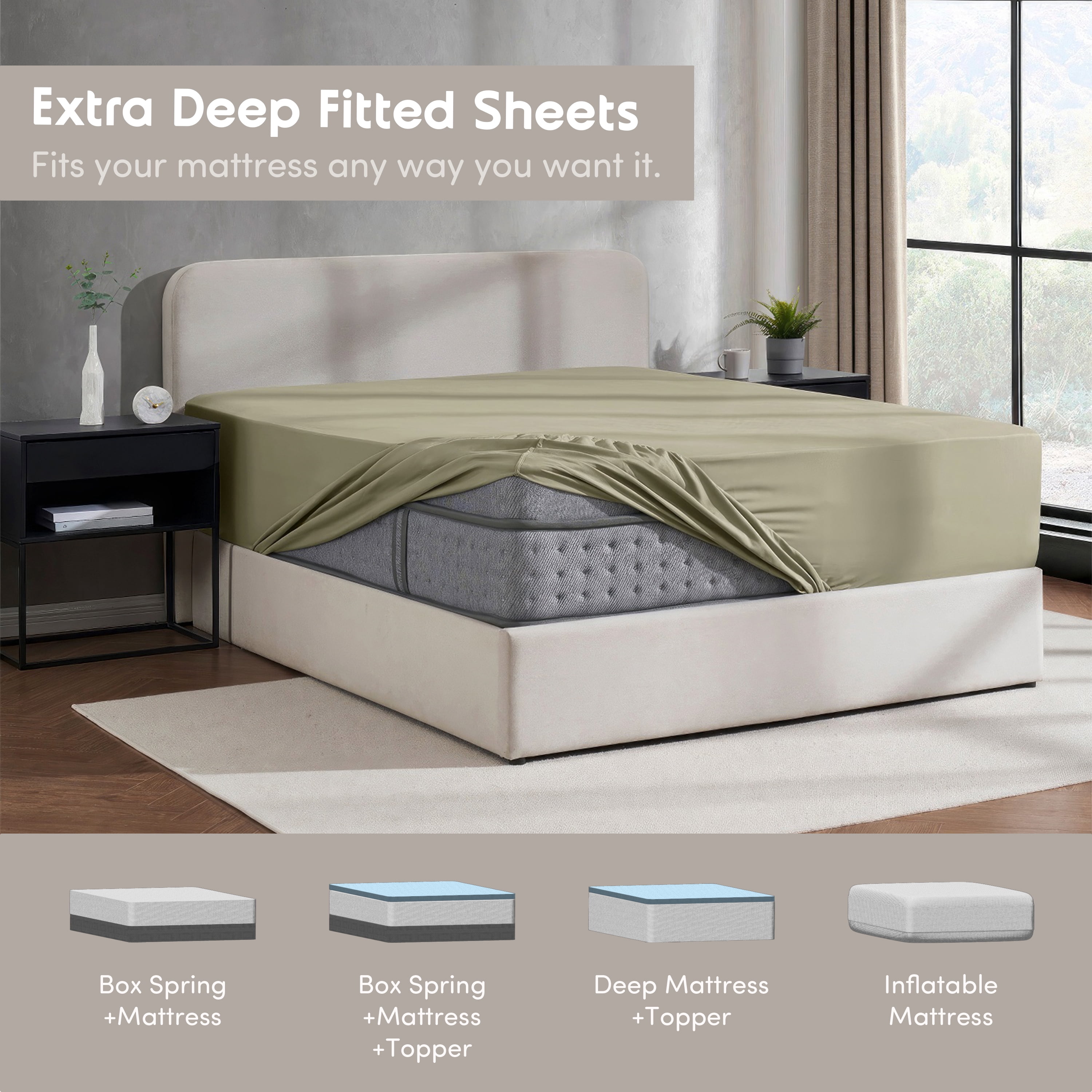 LammaLoe Extra Deep Pocket Full Size Fitted Sheet Only, Fits 18" to 24" Mattress, Soft Microfiber Fitted Bed Sheet, Sage Green