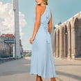 thumbnail image 5 of RYRJJ Halter Bridesmaid Dresses for Women Chiffon Ruched Evening Party Gowns Sleeveless Formal Wedding Guest Long Dresses(Light Blue,L), 5 of 7