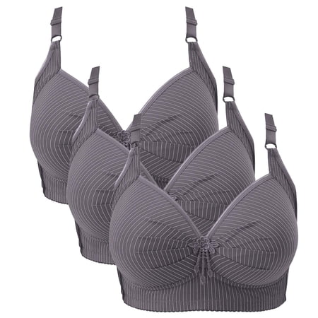 3 Pack Bras For Women No Underwirel Striped Print Wireless Push Up Full Coverage Support Everyday Bra (2XL Gray)