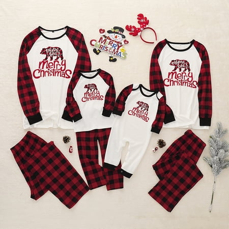 PatPat Christmas Mosaic Family Matching Bear Print Plaid Pajamas Set ...
