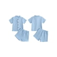 thumbnail image 2 of BemeyourBBs Toddler Baby Boy Summer Clothes 2 Pieces Cotton Linen Outfit Solid Color Mock Neck Short Sleeve Button Down Shirt and Shorts Set, 2 of 9